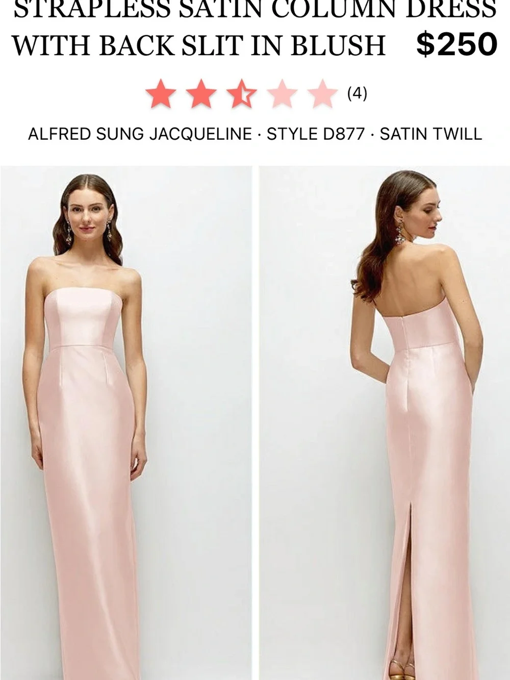 ALFRED SUNG Pale Pink Satin Dress - Picture 5 of 5